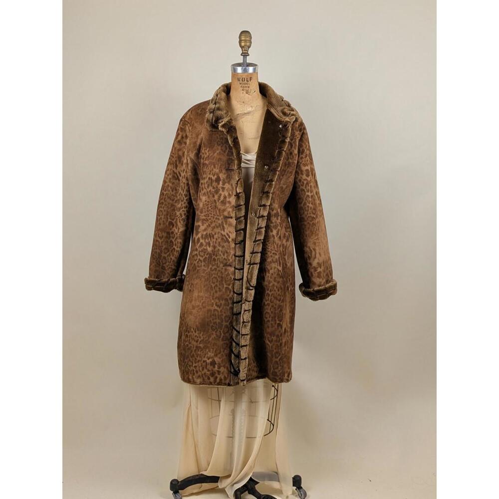 1990's mob wife leopard print faux fur coat